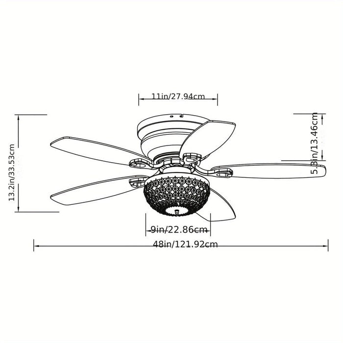 48 in. Modern Flush Mount Ceiling Fan with Light Kit Remote, 5-Blade Ceiling Fan with Crystal Shade-ErisView