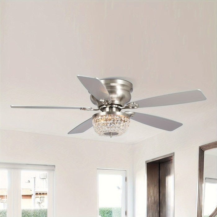 48 in. Modern Flush Mount Ceiling Fan with Light Kit Remote, 5-Blade Ceiling Fan with Crystal Shade-ErisView