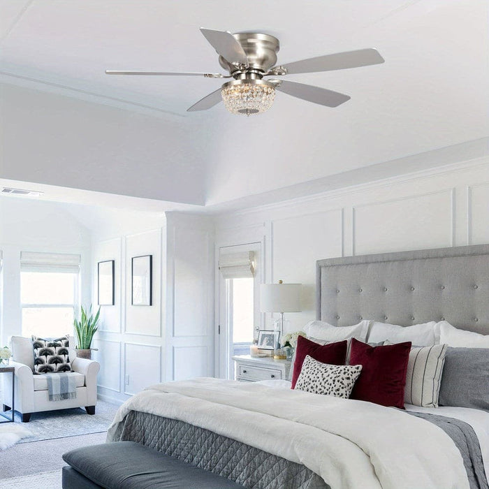 48 in. Modern Flush Mount Ceiling Fan with Light Kit Remote, 5-Blade Ceiling Fan with Crystal Shade-ErisView