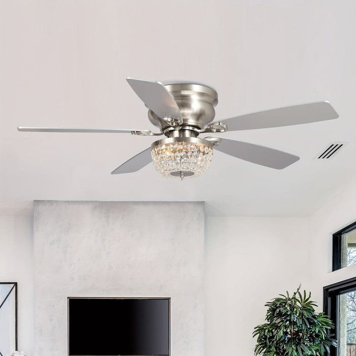 48 in. Modern Flush Mount Ceiling Fan with Light Kit Remote, 5-Blade Ceiling Fan with Crystal Shade-ErisView