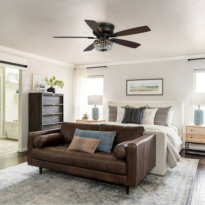 48 in. Modern Flush Mount Ceiling Fan with Light Kit Remote, 5-Blade Ceiling Fan with Crystal Shade-ErisView