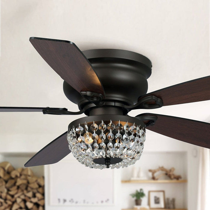 48 in. Modern Flush Mount Ceiling Fan with Light Kit Remote, 5-Blade Ceiling Fan with Crystal Shade-ErisView