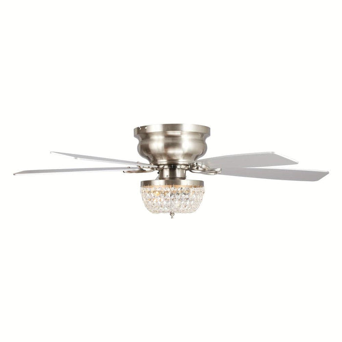 48 in. Modern Flush Mount Ceiling Fan with Light Kit Remote, 5-Blade Ceiling Fan with Crystal Shade-Sliver-ErisView