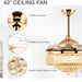 48 in. Modern Gold Crystal Ceiling Fan with Light and Remote, Chandelier Fandelier for Bedroom, Invisible Ceiling Fan for Kitchen Dining Room Living Room-7-ErisView