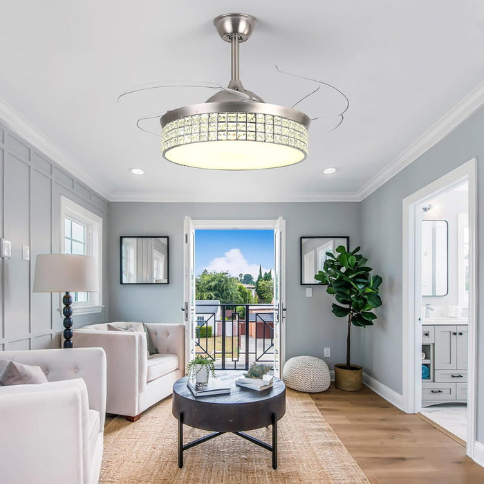 48 in. Modern Low Profile Bladeless Ceiling Fan with Remote, Retractable Blade Ceiling Fan with Light, Smart LED Ceiling Fan for Patio Living Room Bedroom-2-ErisView