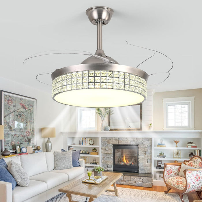 48 in. Modern Low Profile Bladeless Ceiling Fan with Remote, Retractable Blade Ceiling Fan with Light, Smart LED Ceiling Fan for Patio Living Room Bedroom-3-ErisView