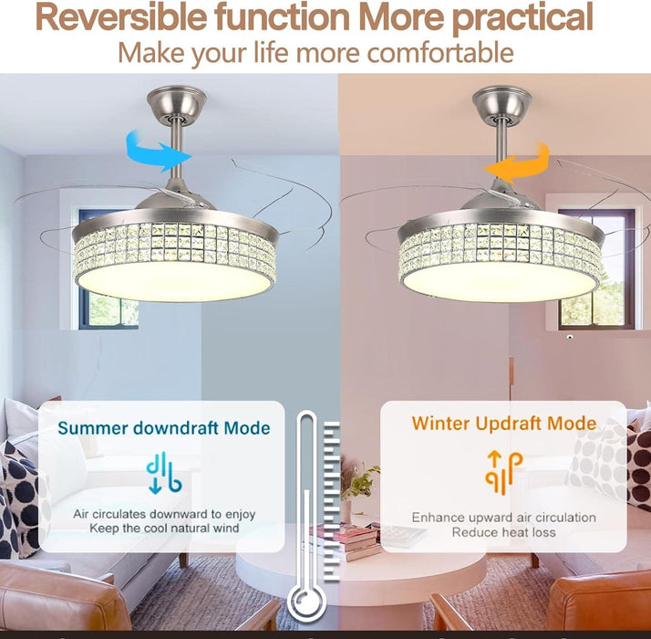 48 in. Modern Low Profile Bladeless Ceiling Fan with Remote, Retractable Blade Ceiling Fan with Light, Smart LED Ceiling Fan for Patio Living Room Bedroom-6-ErisView