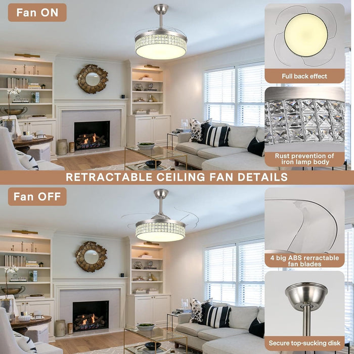 48 in. Modern Low Profile Bladeless Ceiling Fan with Remote, Retractable Blade Ceiling Fan with Light, Smart LED Ceiling Fan for Patio Living Room Bedroom-7-ErisView
