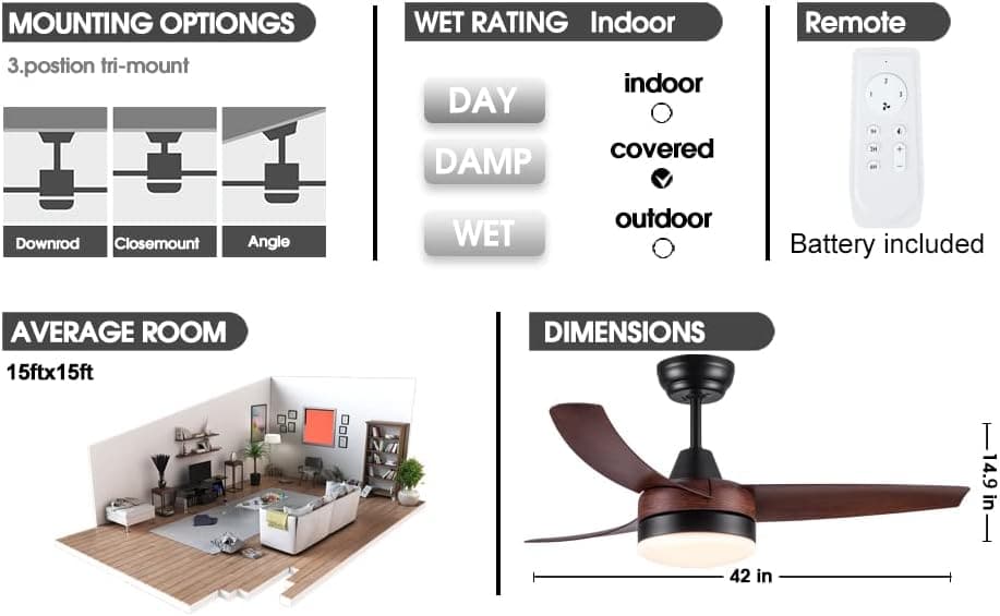 48 in. Modern White Ceiling Fan with Lights Remote, Reversible Dimmable Quiet Ceiling Fans for Bedroom Living Room Dining Room Patio-17-ErisView