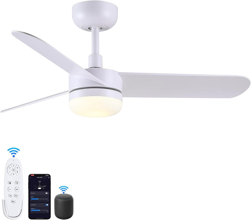 48 in. Modern White Ceiling Fan with Lights Remote, Reversible Dimmable Quiet Ceiling Fans for Bedroom Living Room Dining Room Patio-18-ErisView