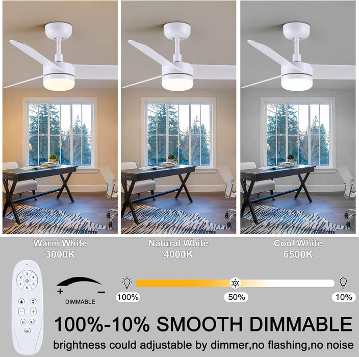 48 in. Modern White Ceiling Fan with Lights Remote, Reversible Dimmable Quiet Ceiling Fans for Bedroom Living Room Dining Room Patio-20-ErisView