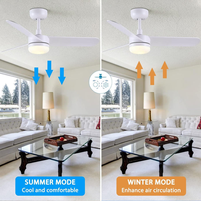 48 in. Modern White Ceiling Fan with Lights Remote, Reversible Dimmable Quiet Ceiling Fans for Bedroom Living Room Dining Room Patio-21-ErisView