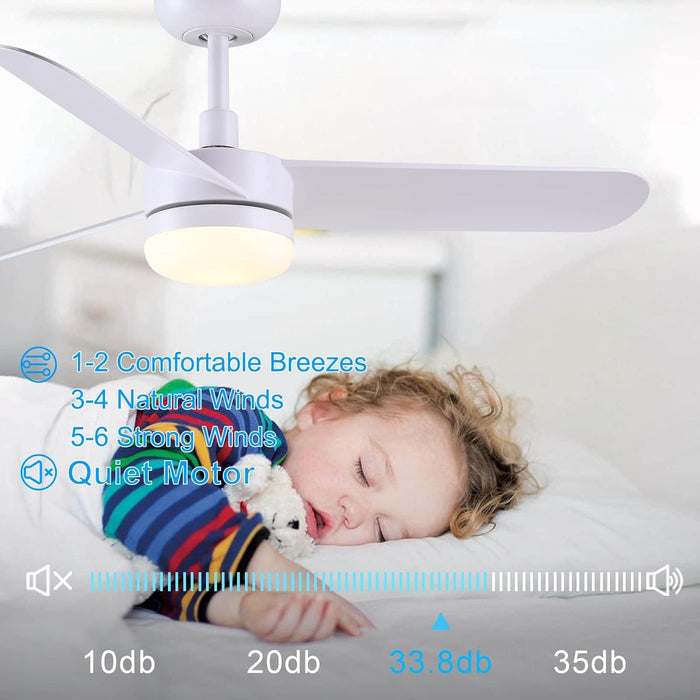 48 in. Modern White Ceiling Fan with Lights Remote, Reversible Dimmable Quiet Ceiling Fans for Bedroom Living Room Dining Room Patio-22-ErisView