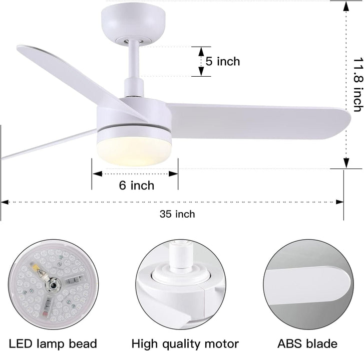 48 in. Modern White Ceiling Fan with Lights Remote, Reversible Dimmable Quiet Ceiling Fans for Bedroom Living Room Dining Room Patio-24-ErisView