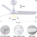48 in. Modern White Ceiling Fan with Lights Remote, Reversible Dimmable Quiet Ceiling Fans for Bedroom Living Room Dining Room Patio-24-ErisView
