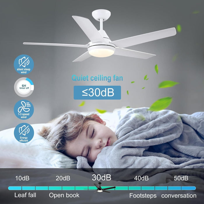 48 in. Modern White Ceiling Fan with Lights Remote, Reversible Dimmable Quiet Ceiling Fans for Bedroom Living Room Dining Room Patio-3-ErisView
