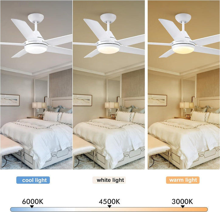 48 in. Modern White Ceiling Fan with Lights Remote, Reversible Dimmable Quiet Ceiling Fans for Bedroom Living Room Dining Room Patio-4-ErisView