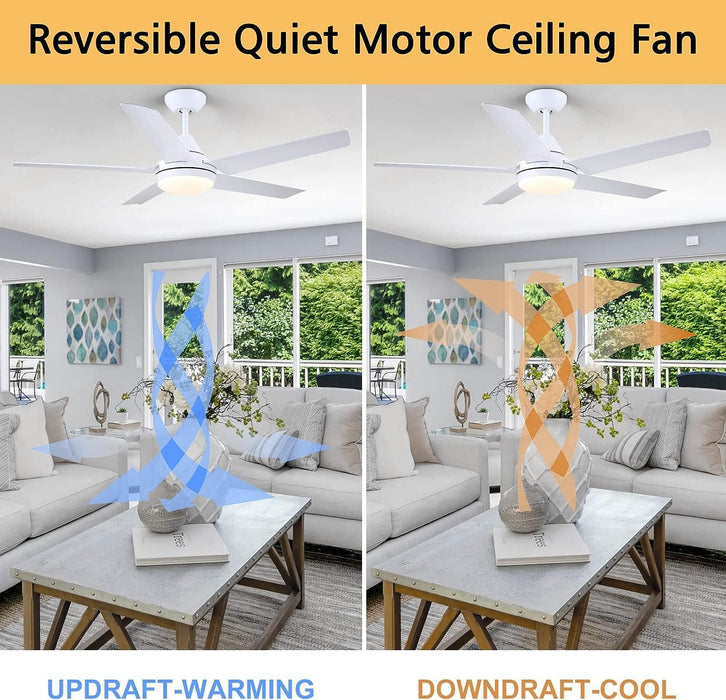 48 in. Modern White Ceiling Fan with Lights Remote, Reversible Dimmable Quiet Ceiling Fans for Bedroom Living Room Dining Room Patio-5-ErisView