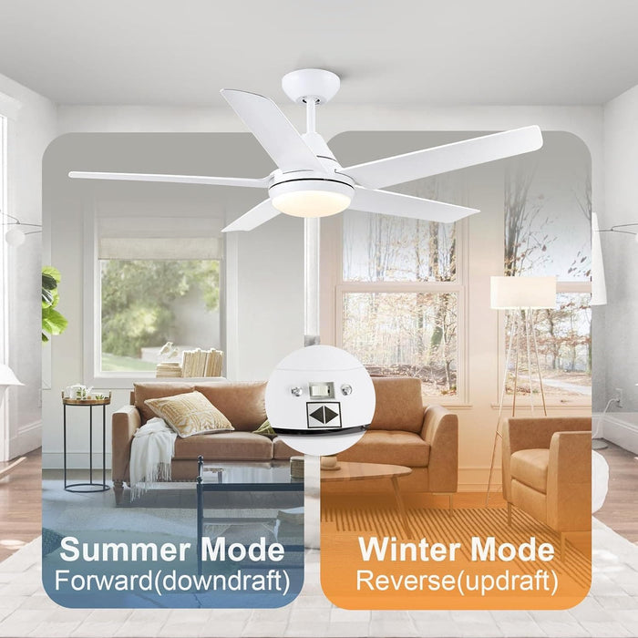 48 in. Modern White Ceiling Fan with Lights Remote, Reversible Dimmable Quiet Ceiling Fans for Bedroom Living Room Dining Room Patio-6-ErisView