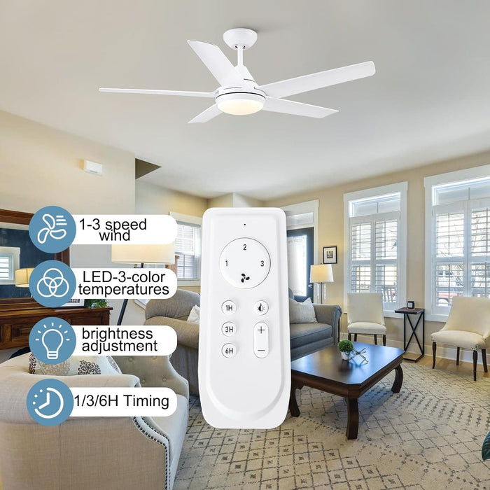 48 in. Modern White Ceiling Fan with Lights Remote, Reversible Dimmable Quiet Ceiling Fans for Bedroom Living Room Dining Room Patio-7-ErisView