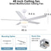 48 in. Modern White Ceiling Fan with Lights Remote, Reversible Dimmable Quiet Ceiling Fans for Bedroom Living Room Dining Room Patio-8-ErisView