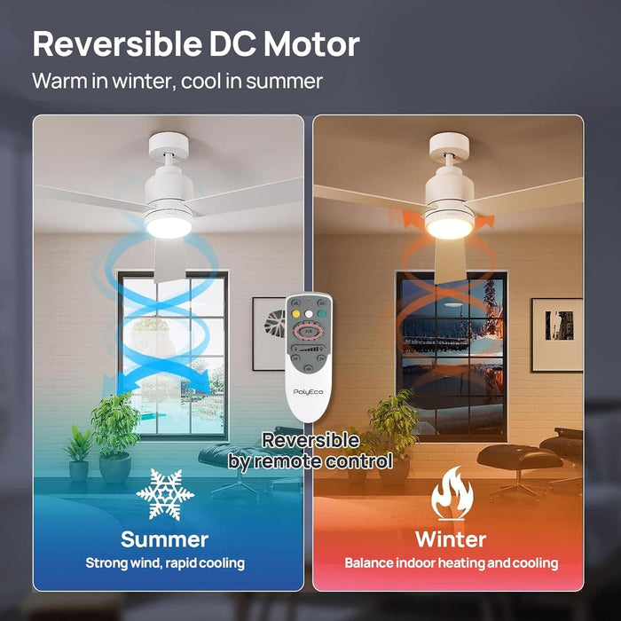48 in. Modern White Ceiling Fan with Remote, 5 Reversible Blade Quiet Ceiling Fans, Dimmable Light and Dark Ceiling Fan for Bedroom Living Room Dining Room-2-ErisView