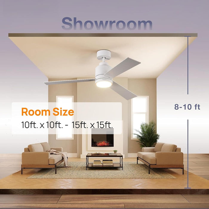48 in. Modern White Ceiling Fan with Remote, 5 Reversible Blade Quiet Ceiling Fans, Dimmable Light and Dark Ceiling Fan for Bedroom Living Room Dining Room-7-ErisView