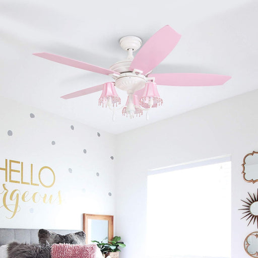 48 in. Pink Ceiling Fan, Princess Style Indoor LED Ceiling Fan with Light Pull Chain, Reversible Ceiling Fan Winter Summer-3-ErisView