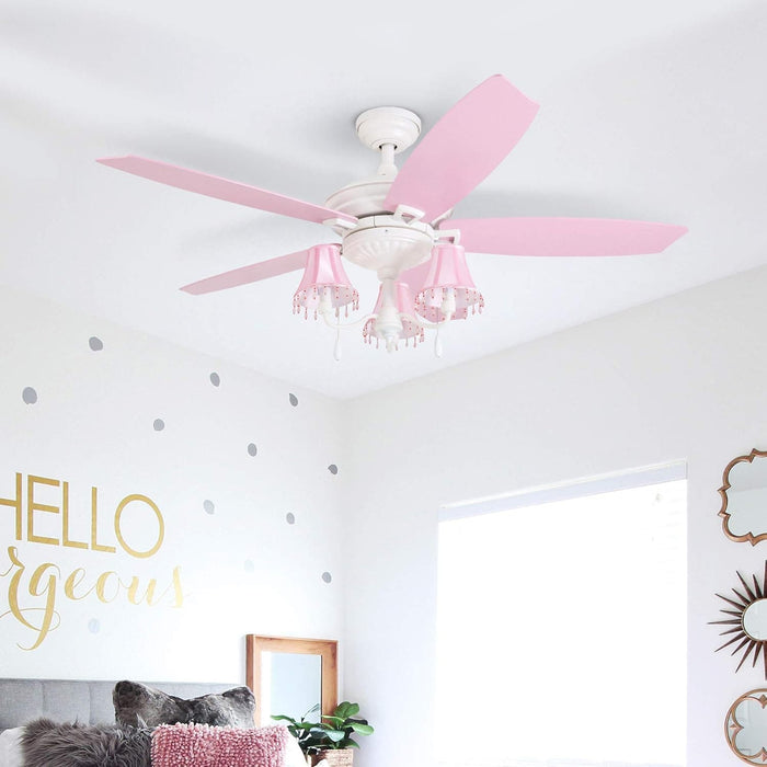 48 in. Pink Ceiling Fan, Princess Style Indoor LED Ceiling Fan with Light Pull Chain, Reversible Ceiling Fan Winter Summer-3-ErisView