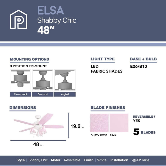 48 in. Pink Ceiling Fan, Princess Style Indoor LED Ceiling Fan with Light Pull Chain, Reversible Ceiling Fan Winter Summer-4-ErisView