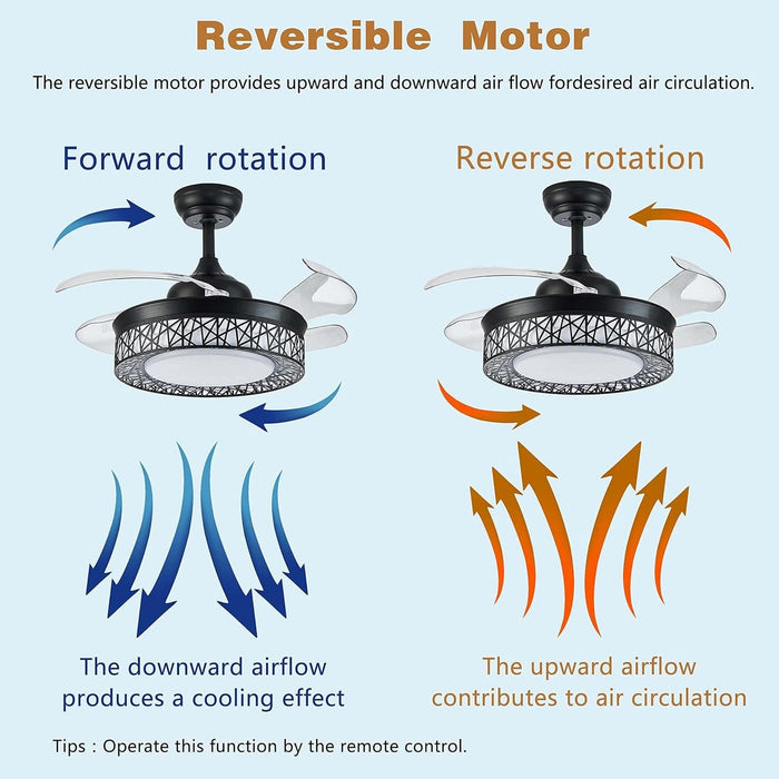 48 in. Pretty Ceiling Fans with Dimmable Lights and APP Remote, Retractable Quiet Ceiling Fans for Bedroom Living Room, Bathroom Ceiling Fan with Light-5-ErisView