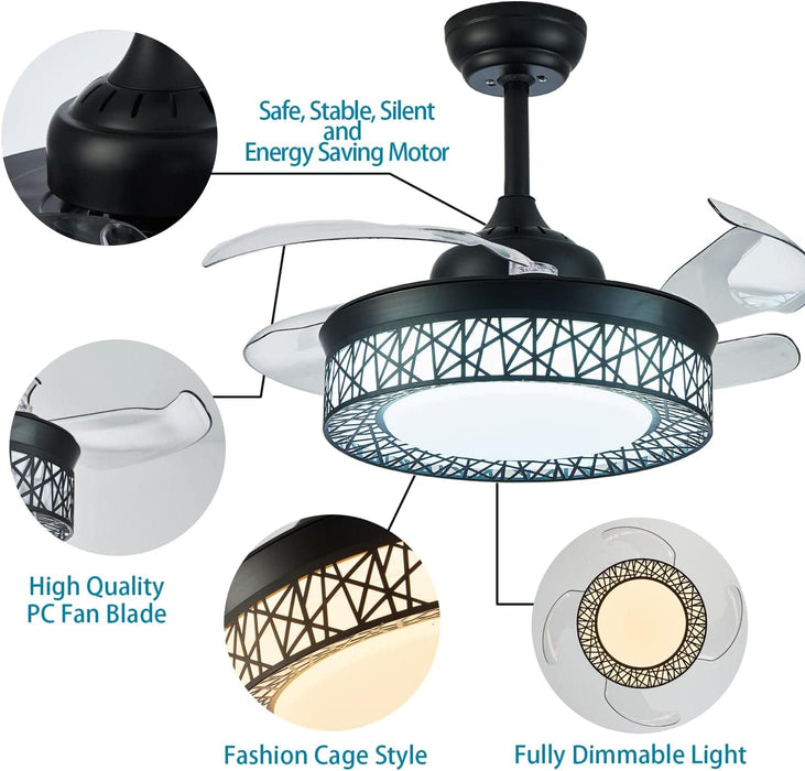 48 in. Pretty Ceiling Fans with Dimmable Lights and APP Remote, Retractable Quiet Ceiling Fans for Bedroom Living Room, Bathroom Ceiling Fan with Light-7-ErisView