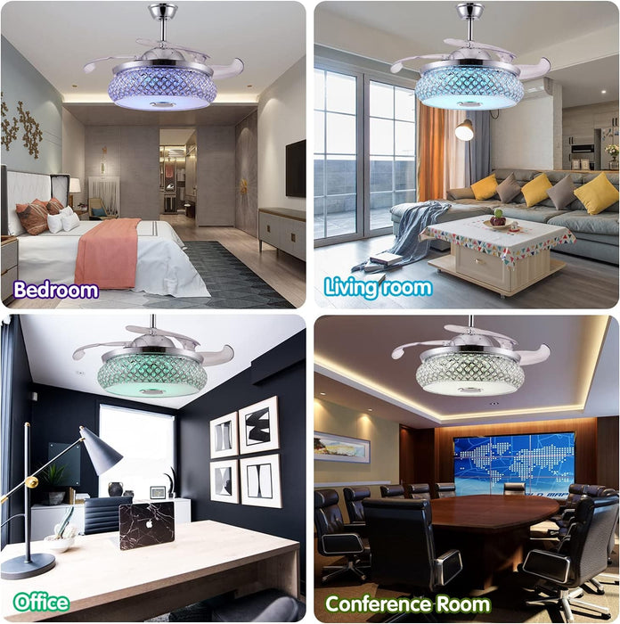 48 in. Retractable Bluetooth Ceiling Fan with Speaker and Remote APP Control, RGB Reversible Ceiling Fan, Modern Invisible Ceiling Fan-2-ErisView