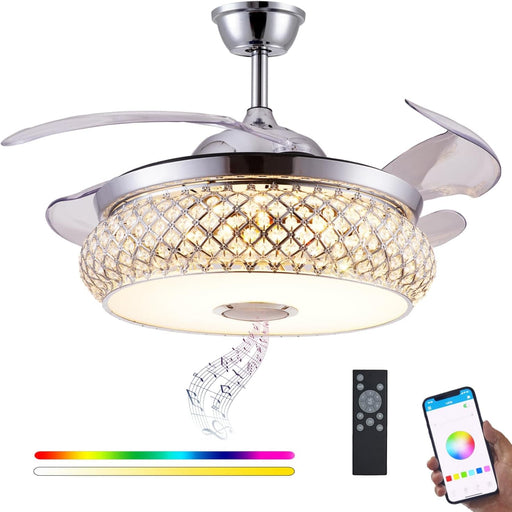 48 in. Retractable Bluetooth Ceiling Fan with Speaker and Remote APP Control, RGB Reversible Ceiling Fan, Modern Invisible Ceiling Fan-1-ErisView