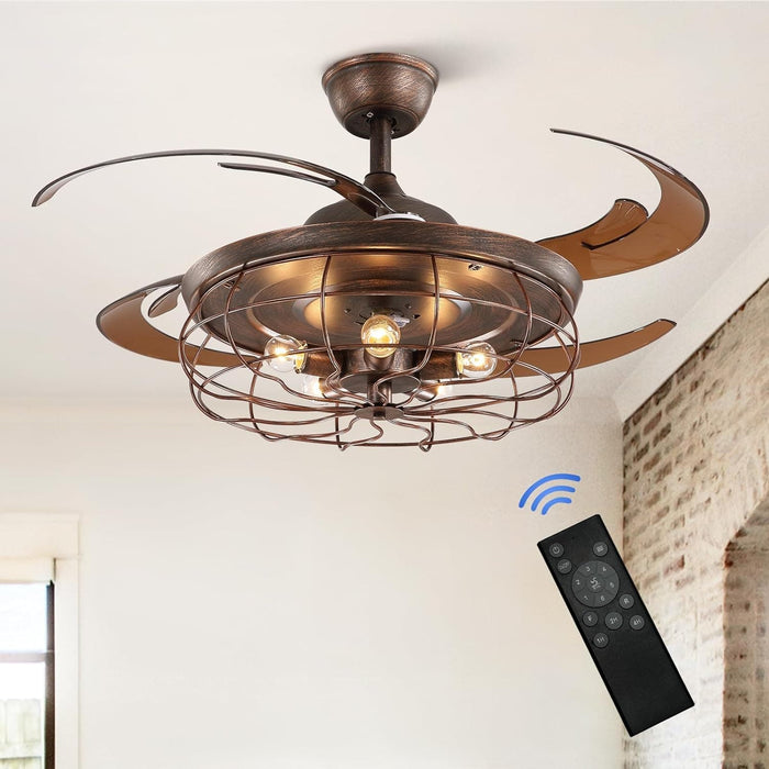 48 in. Retractable Caged Ceiling Fan with Light and Remote Control, Reverse Industrial Fandelier Chandelier for Bedroom Living Room Dining Room-6-ErisView