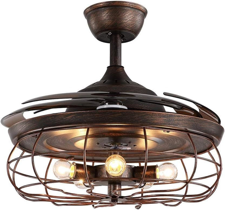 48 in. Retractable Caged Ceiling Fan with Light and Remote Control, Reverse Industrial Fandelier Chandelier for Bedroom Living Room Dining Room-8-ErisView