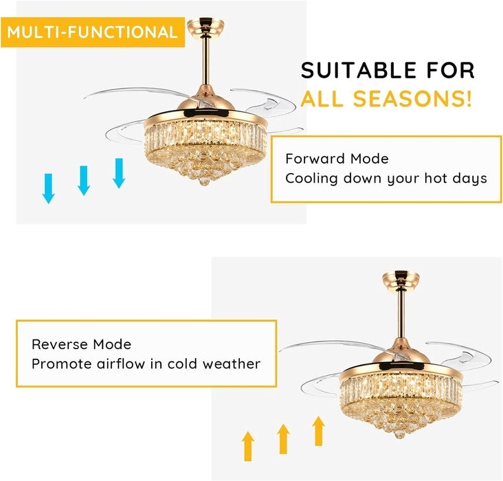48 in. Retractable Crystal Ceiling Fan with Lights and Remote APP Control, Smart Modern Gold Ceiling Fan Chandelier for Living Room Dining Room Bedroom-4-ErisView