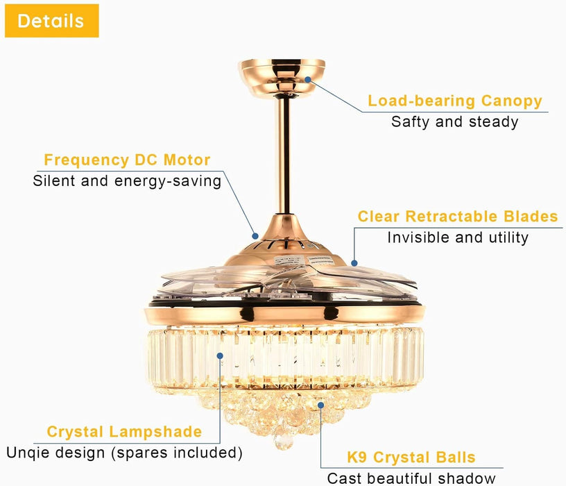 48 in. Retractable Crystal Ceiling Fan with Lights and Remote APP Control, Smart Modern Gold Ceiling Fan Chandelier for Living Room Dining Room Bedroom-8-ErisView