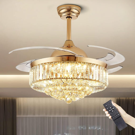 48 in. Retractable Crystal Ceiling Fan with Lights and Remote APP Control, Smart Modern Gold Ceiling Fan Chandelier for Living Room Dining Room Bedroom-1-ErisView