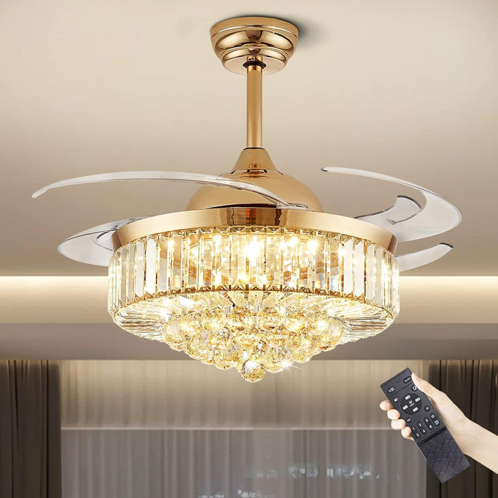 48 in. Retractable Crystal Ceiling Fan with Lights and Remote APP Control, Smart Modern Gold Ceiling Fan Chandelier for Living Room Dining Room Bedroom-1-ErisView