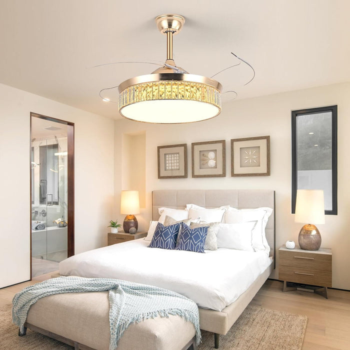 48 in. Retractable Modern Remote Control Ceiling Fan and Light, Quiet Reversible Ceiling Fan Winter Summer for Bedroom Living Room Dining Room-2-ErisView