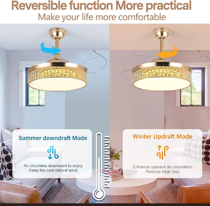48 in. Retractable Modern Remote Control Ceiling Fan and Light, Quiet Reversible Ceiling Fan Winter Summer for Bedroom Living Room Dining Room-5-ErisView