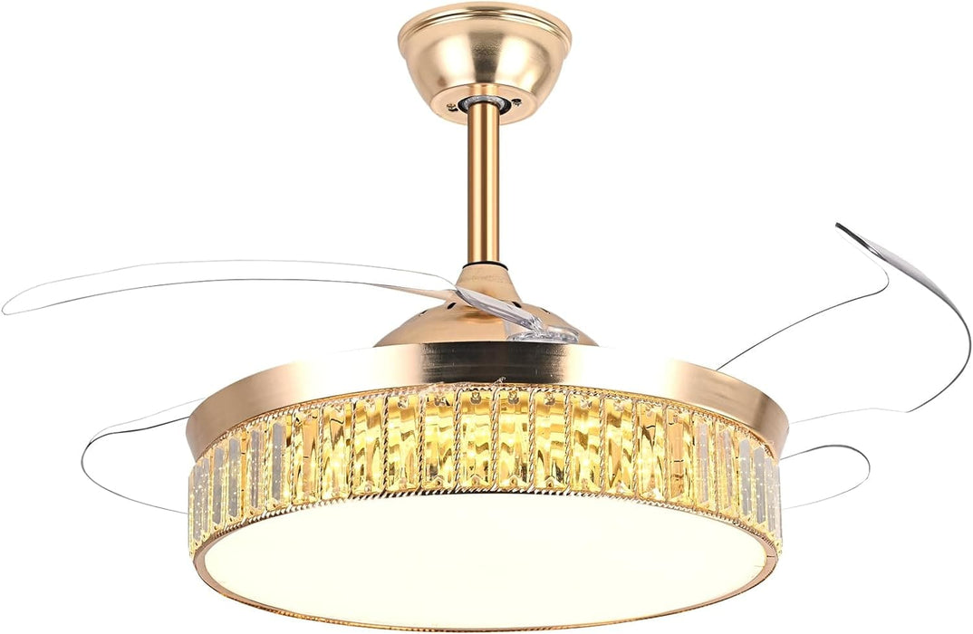 48 in. Retractable Modern Remote Control Ceiling Fan and Light, Quiet Reversible Ceiling Fan Winter Summer for Bedroom Living Room Dining Room-1-ErisView