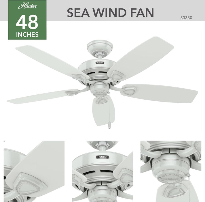 48 in. White Indoor Outdoor Ceiling Fans with Pull Chain, Exterior Ceiling Fans, Hugger Ceiling Fans-2-ErisView
