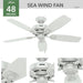 48 in. White Indoor Outdoor Ceiling Fans with Pull Chain, Exterior Ceiling Fans, Hugger Ceiling Fans-2-ErisView