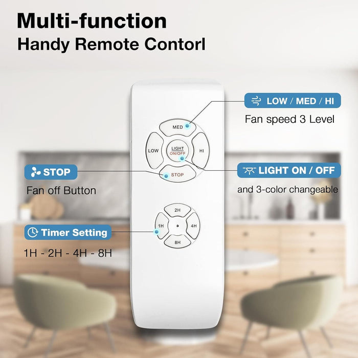 48 in. White Silent Ceiling Fan, Remote Control Ceiling Fan with Light, 3 Blade Ceiling Fan-3-ErisView