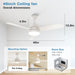 48 in. White Silent Ceiling Fan, Remote Control Ceiling Fan with Light, 3 Blade Ceiling Fan-6-ErisView