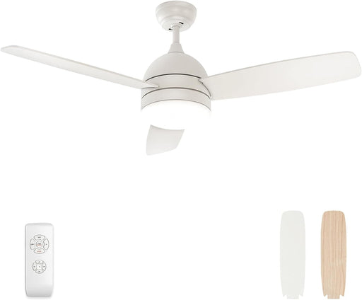 48 in. White Silent Ceiling Fan, Remote Control Ceiling Fan with Light, 3 Blade Ceiling Fan-1-ErisView