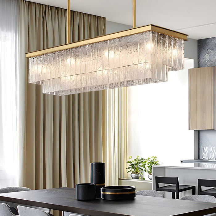 Long Rectangular Double Layer 3 Step Dimming Post-Modern Chandelier