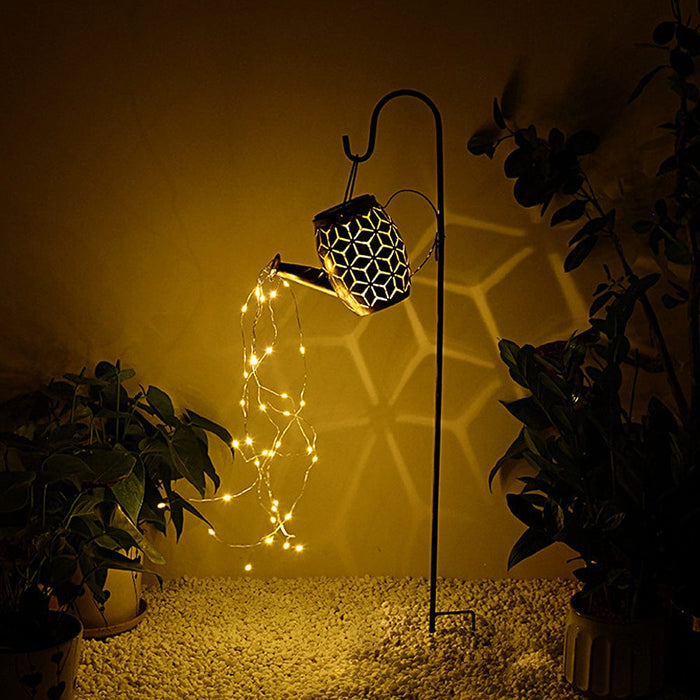 Metal Kettle Shower Watering Can LED String Waterproof Hanging Solar Lanterns